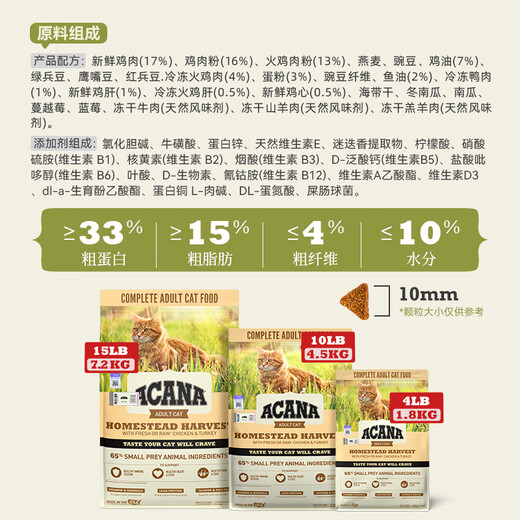 ACANA Harvest Home Top Ten Brands Imported from the United States Chicken Flavor Cat Food for Adult Cats 1.8kg ACANA Harvest Home Cat Food 2025-07-24 1.8kg