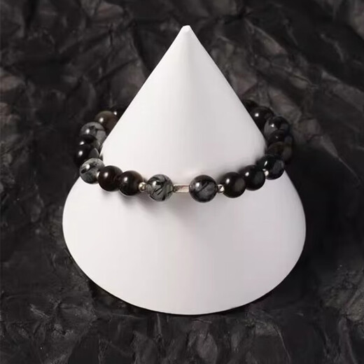 BOSFRU Black Hair Crystal Bracelet Simple Unisex Bracelet Black and White Crystal Sterling Silver Accessories Customized Gift Couple Jewelry Men and Women Suitable for Clean Hands 15cm