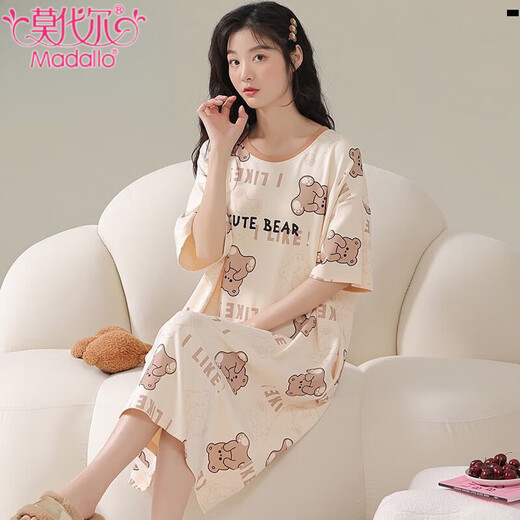 莫代尔睡衣女春季2025年新款圆领套头睡裙夏天宿舍甜美可外穿家居服 Z689 L (100-120斤)