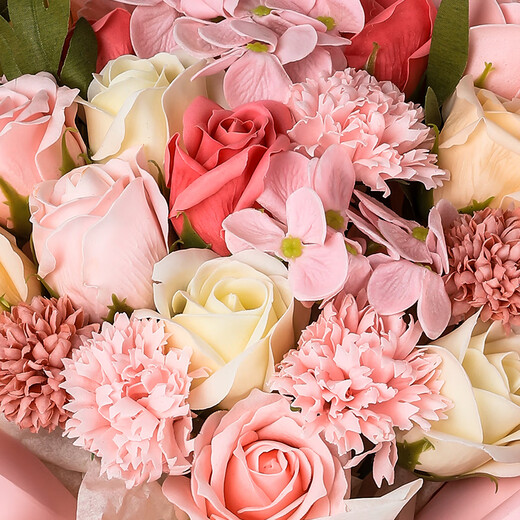 First Blossom 21 Roses, Carnations, Eternal Life Soap Bouquet, Birthday Gift for Women, Valentine's Day, New Year's Day, Same City Delivery, Non-Flowers