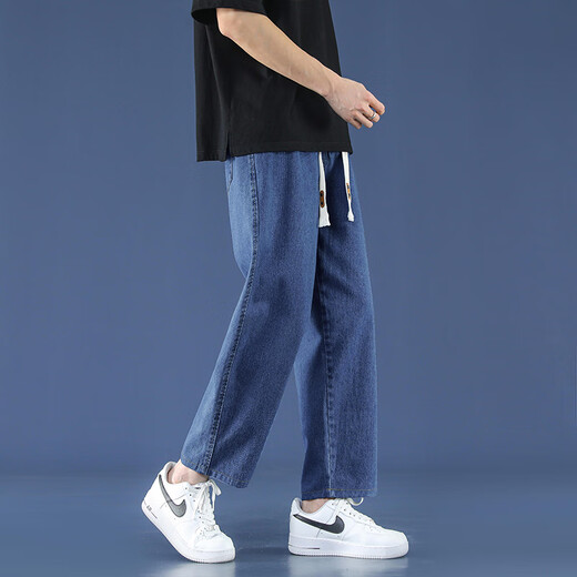 Foss Phil Light Blue Jeans Summer Summer de nueve puntos sueltos de nueve puntos de moda y pantalones de moda de patas anchas informales 718-K829 Blue oscuro XL [recomendado 145-160Jin [Jin equivale a 0.5 kg]]]