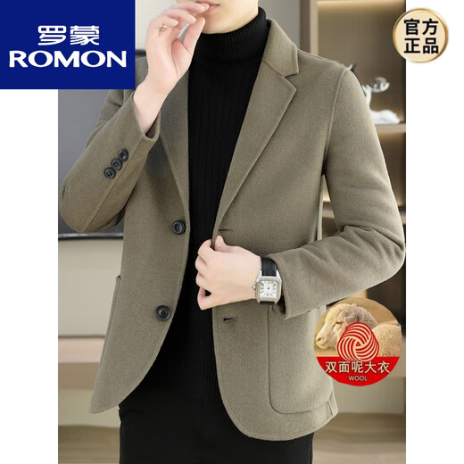 罗蒙（ROMON）羊毛呢大衣男士高端休闲双面呢西装男装秋冬季短款羽绒内胆外套男 LKX-MN08662黑色 【100羊毛双面 M 【90-110斤】