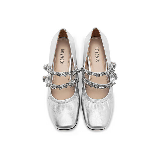 Joy / Peace Silver Wing Girl's Spring Nouvelle chaîne de strass talons Mary Jane Chaussures féminines J6621AQ4 Silver 36