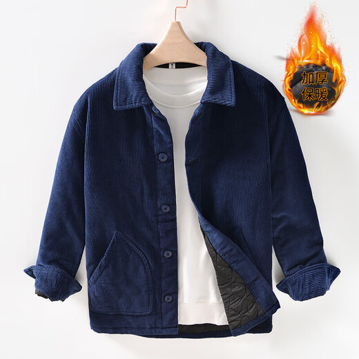 Luo Meng autumn and winter retro youth high-end cotton coat men's lapel plus cotton jacket corduroy jacket men's new cotton jacket coffee XL