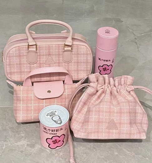 New product 3CE winter pink plaid storage box jewelry box blue cosmetic box portable hand mirror carry-on luggage blush City Mauve