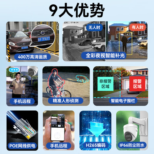 
HIKVISION Hikvision surveillance camera 4 million 2K high-definition full color night vision poe powered by AI humanoid detection voice intercom supermarket indoor hemisphere-K34HV2-LT 6MM