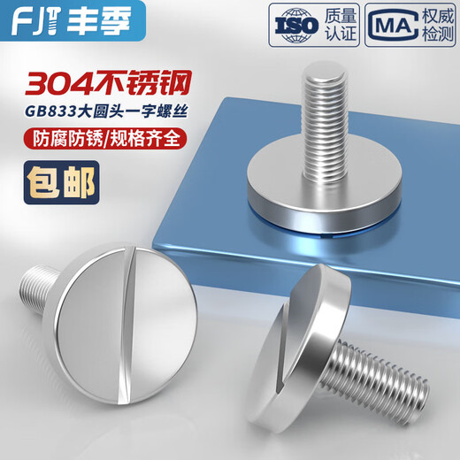 Fengji 304 stainless steel flat head large round head screws GB833 slotted cylindrical head M2M3M4M5M6M8M10 M3*20 5 pcs