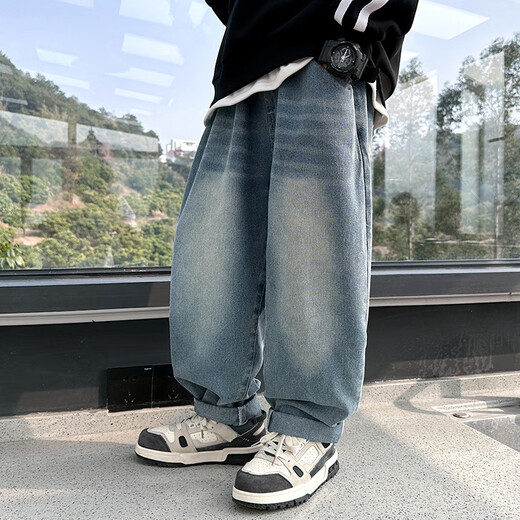 
McTicco children's handsome jeans boys spring and autumn pants 2024 new spring suit medium and large children boys straight trousers spring 13077 blue [Spring and autumn style] 130cm