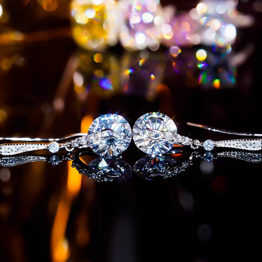 Fuli Baoli 18k gold smart diamond earrings for women, simple long earrings, versatile round diamond earrings for girlfriend for Valentine's Day, rose gold - 3 carats