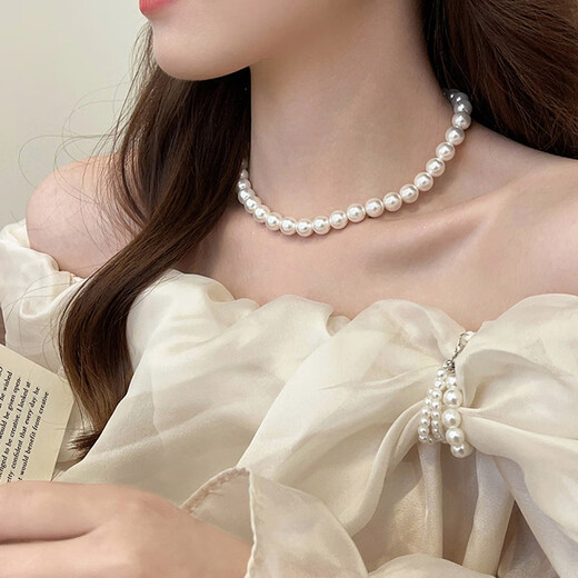First encounter with artificial pearl necklace, round pearl clavicle chain, simple and elegant, niche light luxury pendant, gift for women, artificial pearl necklace 8mm