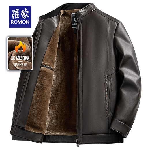 ROMON dad winter leather jacket men's velvet thickened middle-aged and elderly father men's new warm leather jacket top 3215-90 black velvet thickened XL (suitable for 110-130 Jin Jin equals 0.5 kg)