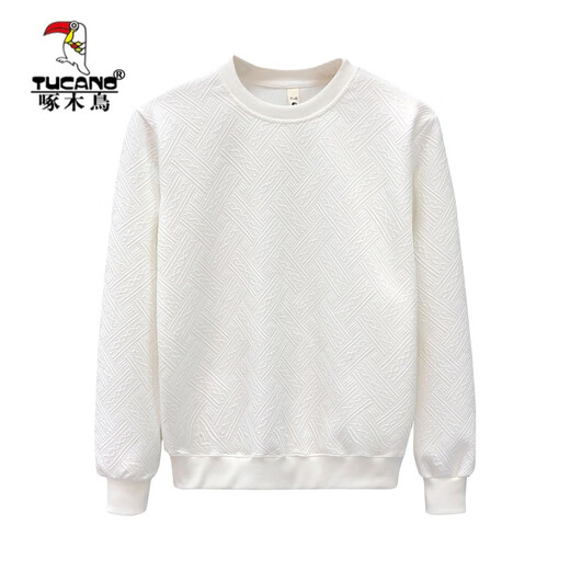 Woodpecker (TUCANO) simple dark pattern sweatshirt men's trendy brand round neck bottoming shirt 2025 spring and autumn new men's slim long-sleeved top white M