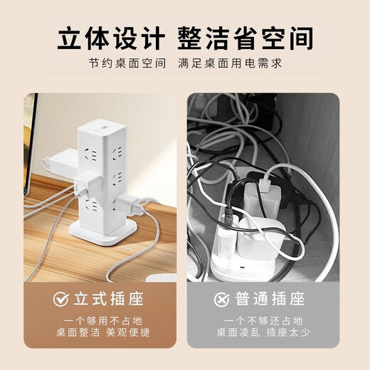 公牛桌面充电站多功能立式排插接线板办公室书房多孔位立式插排带超功率保护 【超功率自动断电】白色 1.6米十二插位