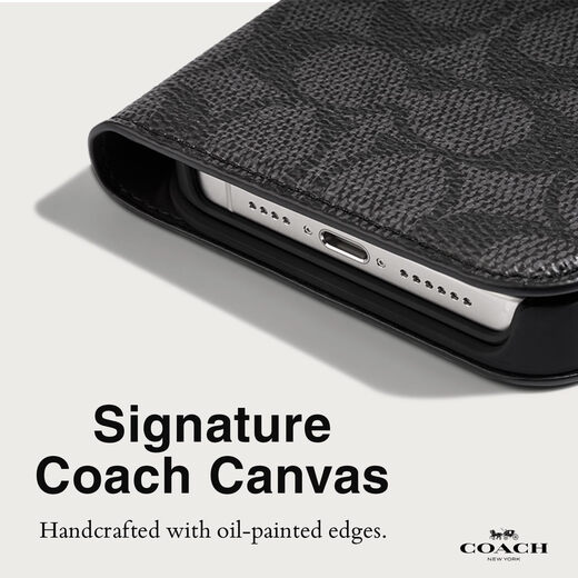 Coach 蔻驰钱包对开式 iPhone 15 Pro Max 手机壳 兼容 MagSafe - 标志性炭黑色