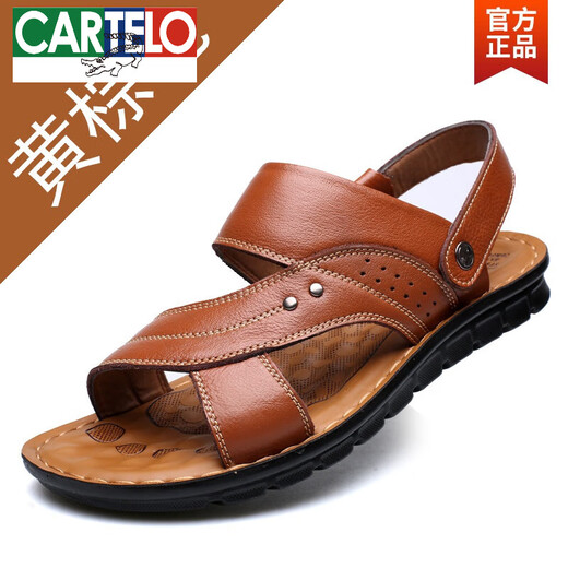 Cartelo Sommer-Herrenleder Sandalen echtes Leder 2025 Neue Outdoor im mittleren Alter große Strandschuhe alte Mann Softer Sohle Daddy Pantoffeln 12129 Brown 37