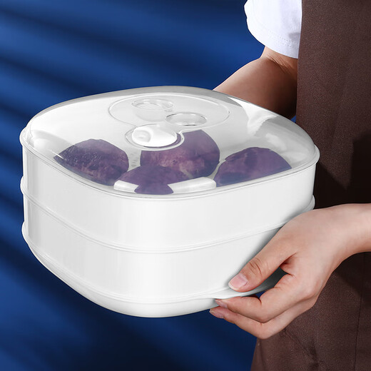 Meal General Microwave Steamer Can Add Water Steaming Box Heating Steamer Microwave Oven Special Utensils and Supplies Set Square Steamer Single Layer (White)