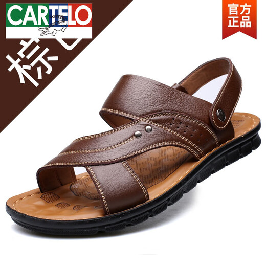 Cartelo Sommer-Herrenleder Sandalen echtes Leder 2025 Neue Outdoor im mittleren Alter große Strandschuhe alte Mann Softer Sohle Daddy Pantoffeln 12129 Brown 37