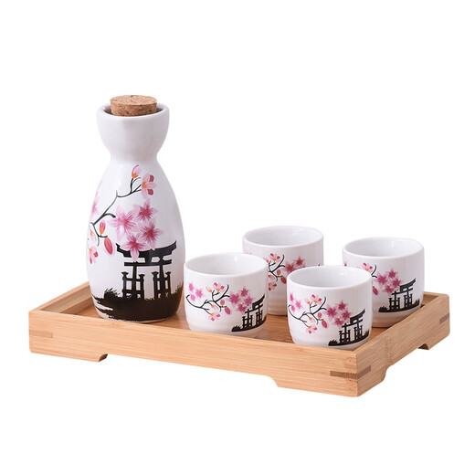 Pupan Japanese sake pot set fruit wine wine glass sake cup household liquor cup wine pot ceramic sake wine set Sakura one pot four cups