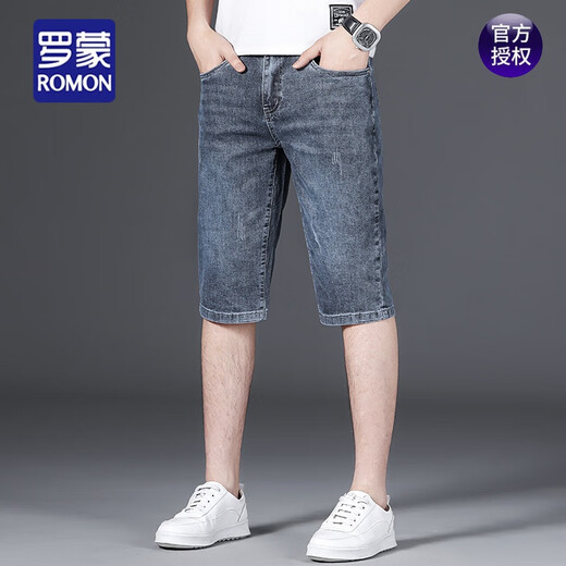 Romon-Denim-Shorts Herren Sommer dünne schlanke Straße Fünf-Punkte mittelgroß 2025 Neue Sommer Casual Cropped Hosen 679 Blau 28