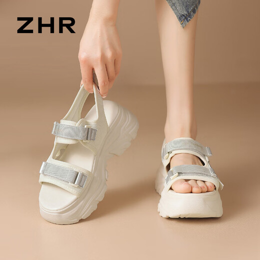 ZHR凉鞋夏季便捷魔术贴厚底女鞋百搭运动外穿鞋子女 G693 米色 36 