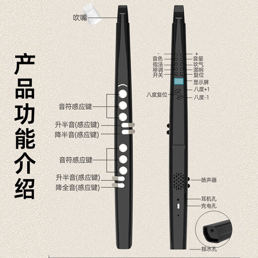 高乐高  GAOEGAO新款国产电吹管乐器大全电萨克斯笛子初学者中老年人葫芦丝电子管 演奏款S56标配黑色