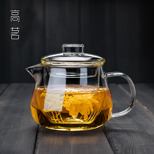 Gaoming glass teapot thickened high temperature resistant transparent tea pot floral teapot tea water separation household tea pot Qirun pot 400ml thickened