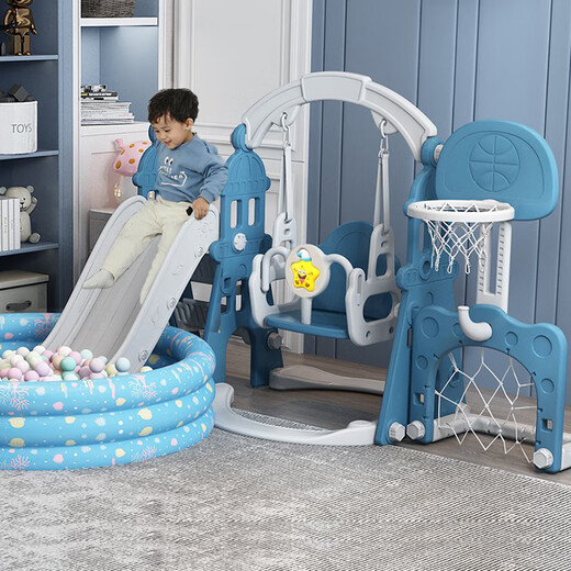 Chuangjingyi wählt Kinderrutschen für Haushalt kleine 0-3 Jahre alte Innen- und Außenhofsbabytreppen Plastik Kinder Schwung Babys Burg Blau Klassiker Zwei-in-Eins