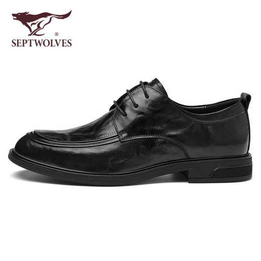 Septwolves Leather Shoes Men's Winter 2025 New First Layer Cowhide Soft Sole Formal Business Shoes Genuine Leather British Style Casual Leather Shoes Black 39