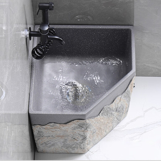 TVboop corner mop pool Chinese style balcony outdoor courtyard garden artificial stone mop pool kick drainage large size corner retro stone mop pool (black spray gun dragon