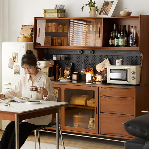 Oudilu retro solid wood sideboard against the wall integrated high cabinet American wine cabinet antique style log living room storage locker pine 1.2M slate sideboard