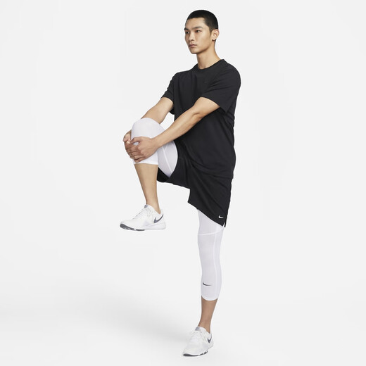 Nike Men's Breathable Tight Training Cropped Pants Winter Weightlifting Quick-Drying Knitted NIKE PRO FB7951 100 White/Black M