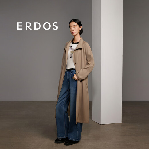 ERDOS [same style as Liu Wen] Spring and summer stand collar loose atmospheric mid-length versatile women's windbreaker jacket Khaki 155/80A/S
