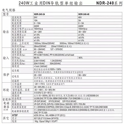 XMSJNDR开关电源EDR导轨式75W120W150W240W直流24V5A12V2 EDR12048