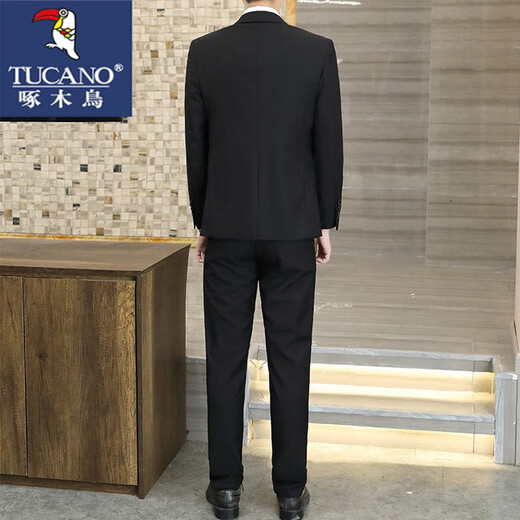 Woodpecker suit men's business slim suit men's work professional formal small suit groomsmen clothing groom's dress suit + trousers + shirt + tie 2XL