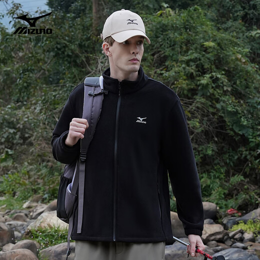 Mizuno Outdoor Jacket Men's Stand Collar Polar Fleece Jacket Solid Color Versatile Fleece Jacket Men