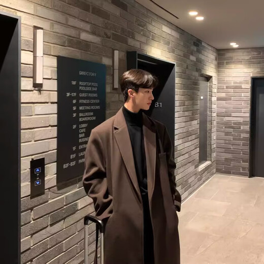 仓石一树轻奢潮牌100%高支双面羊毛大衣男中长款2026秋冬新款韩版毛呢外套 黑色 L