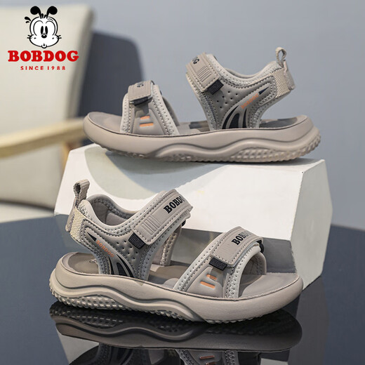 BOBDOG boys' shoes, children's sandals, summer style, boys' fashionable Velcro open-toe sandals, non-slip, lightweight beach shoes, trendy TS6004 light brown 27, inner length 17cm