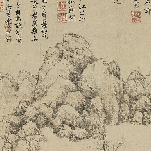 元倪瓒江干秋树图古代山水画卷轴文人复仿古画挂画 元倪瓒渔庄秋霁图12129 50X100厘米（喷绘画心尺寸） 花
