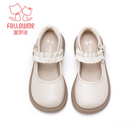 Fuluo Mi Girls' Leather Shoes Spring and Autumn New Square-Odor Breathable Soft Sole Single Shoes Children's Campus Performance Shoes Beige 35