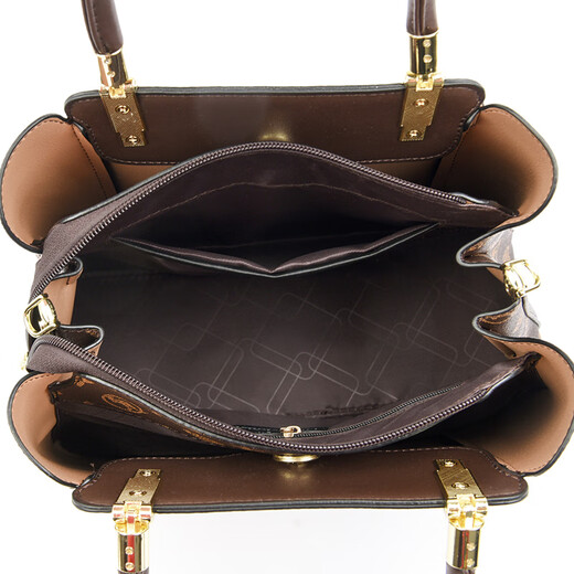 Kangaroo Kara brand genuine leather women's bag 2025 new style stylish middle-aged handbag for wife, fashionable and versatile crossbody bag, brown (gift box + hand bag + card holder)