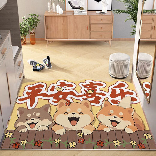 Beiyan no-wash door mat entry door mat pvc cute cartoon home entrance carpet can be cut and stain-resistant mat three dogs-welcome home width 80* length 100cm thickened thickness
