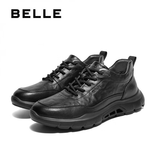 BELLE BELLE Belle Group Shoes Men's Shoes 2024 Outdoor Casual Walking Shoes Men's Comfortable Thick-soled Dad Shoes Business Sports Shoes Black 42