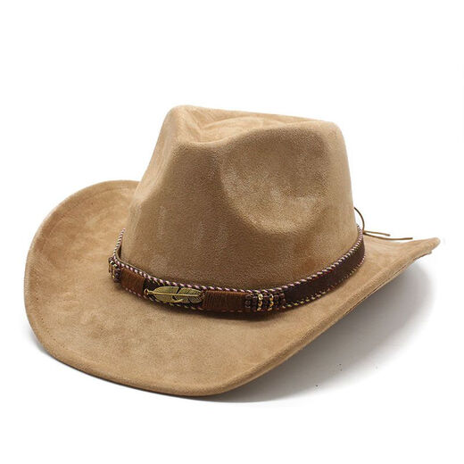 Nanbomaru white snowy cowboy hat for men and women Tibetan hat ethnic style suede texture feather cowboy hat khaki M (5658cm)