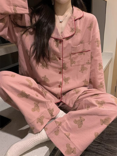 朵蕾汀韩版s可爱小熊睡衣女春秋长袖日系卡通甜美少女学生家居服 9227爱心27  M  75-100斤