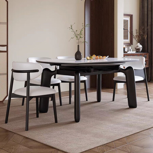 Clofu solid wood rock table dining table elephant legs square and radius dual-purpose dining table and chair combination 9906#1.35 meters one table and six chairs