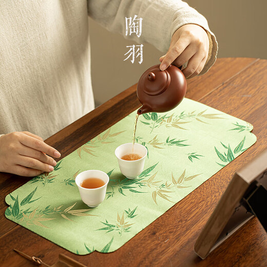 Taoyu tea towel, tea cup, tea mat, Chinese tablecloth, pot absorbent tea towel mat, pure cotton rag, tea set, light luxury cover cloth, tea cloth, dry soaked bamboo shadow tea mat - rectangular
