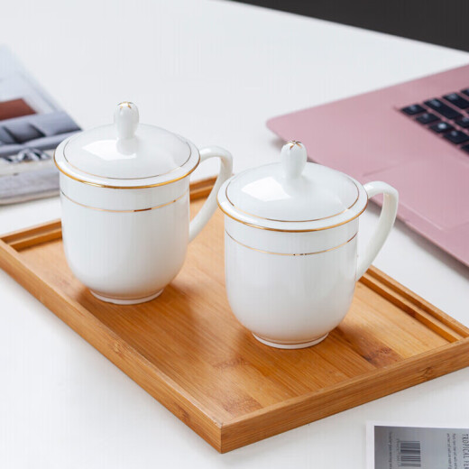 Tao Xianghui tea cup bone china office cup conference cup ceramic lid cup meeting cup business meeting office water cup with lid 10 pieces set