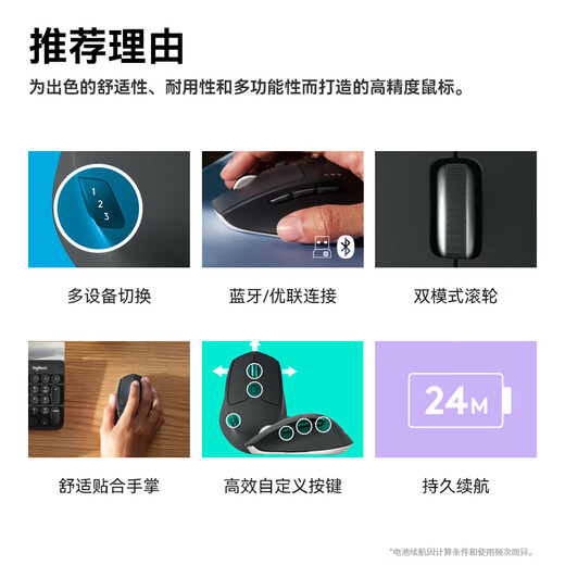 罗技（Logitech）M720 企业级无线办公 蓝牙优联双模鼠标 企业采购大手人体工学鼠标 带无线2.4G接收器【团单优惠】