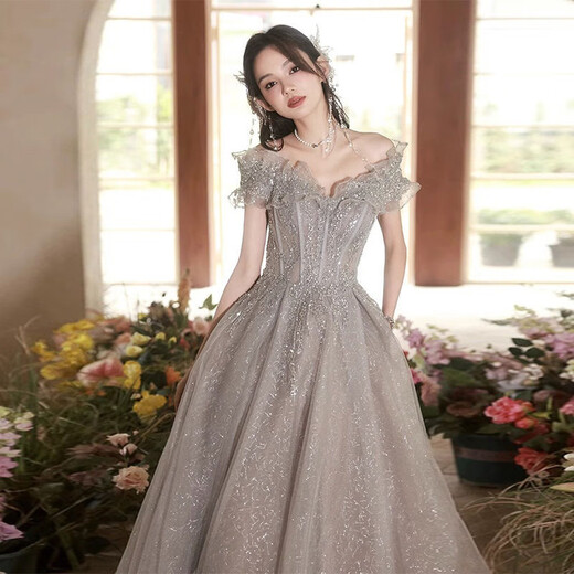 唐努乌（Tang Nu wu）高端法式晚礼服女毕业新款成人礼服演出服宴会气质声乐艺考长裙 香槟色 M 【95-105斤】