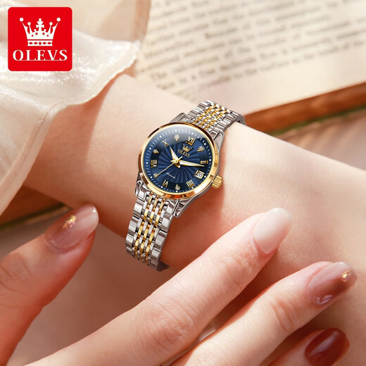OLEVS Swiss certified brand watch women's luminous waterproof fully automatic mechanical watch simple temperament light luxury women's watch OLEVS-6630 women-steel belt blue